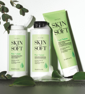 A selection of three products from the Skin So Soft Pure Nature collection