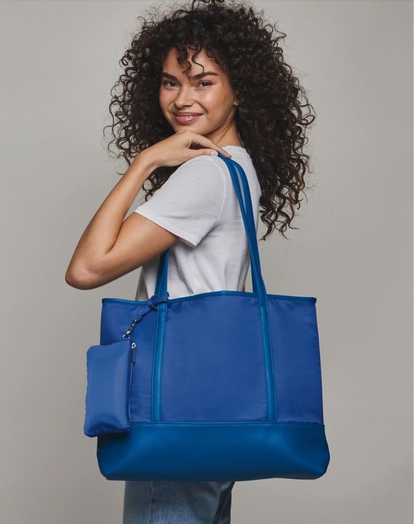 Avon Blue Shiny Tote - image