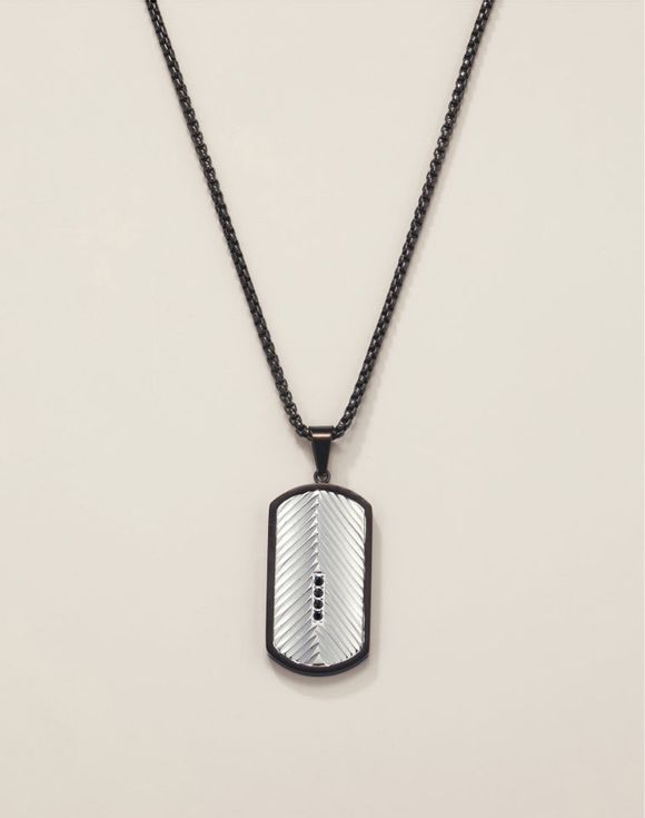 Men’s Stainless Steel Jet-Set CZ Dog Tag Necklace