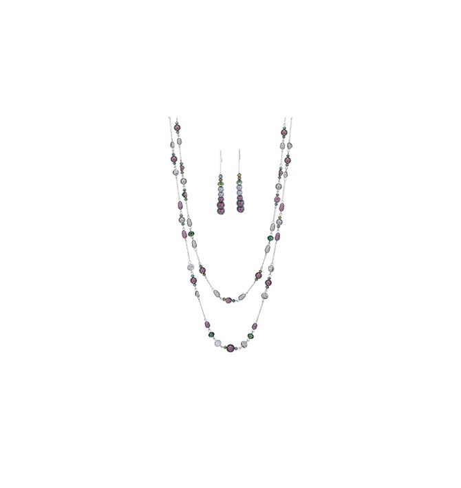 Multi Strand Pearly and Beaded Necklace and Earring Set
