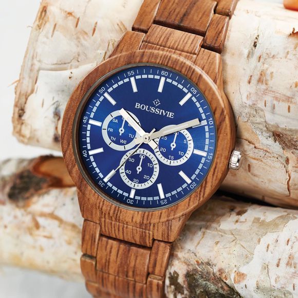 Unisex Wood Print Metal Watch