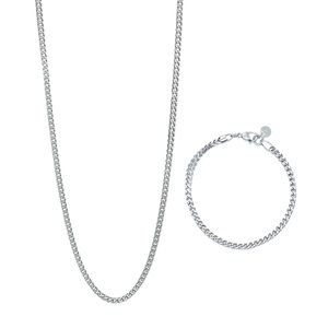 Mens Stainless Steel Curb Chain Necklace And Bracelet Set