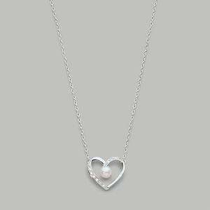 Sterling Silver Heart with Pearl Pendant Necklace